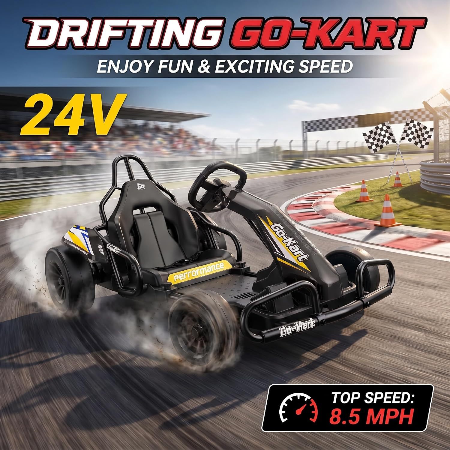 Hikole 24V Electric Drift Go Kart for Kids Ages 6-12-14