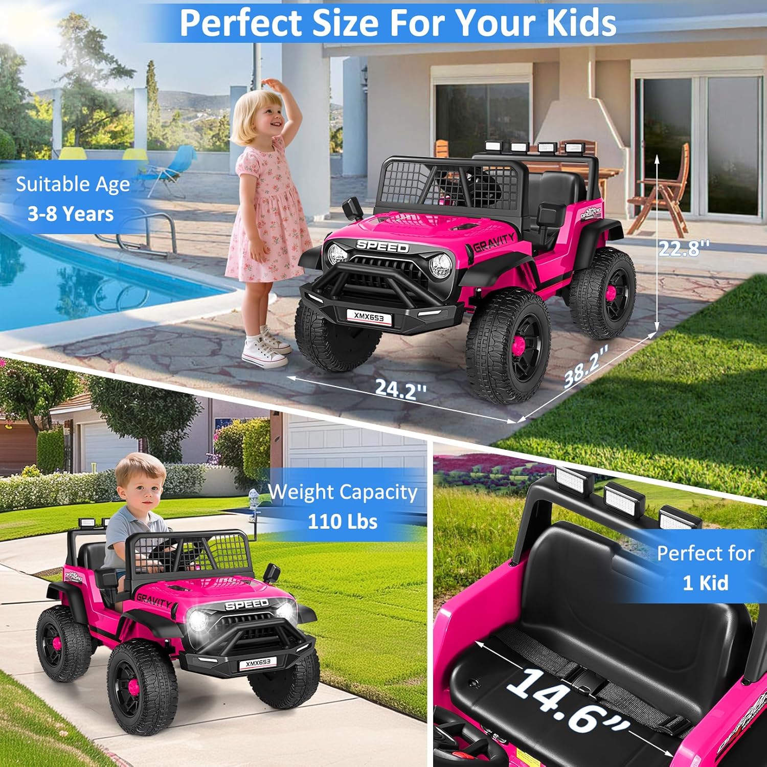 Hikole 24V Ride on Car with Remote Control, Power Car Wheels for Kids