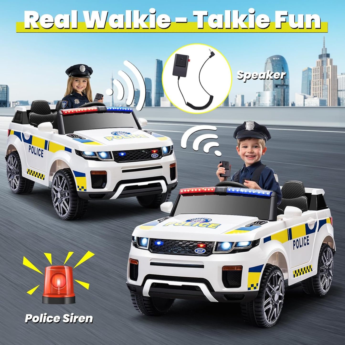 Hikole 12 Volt Electric Police Car with Remote Control, Battery Operated Kids Cop Cars