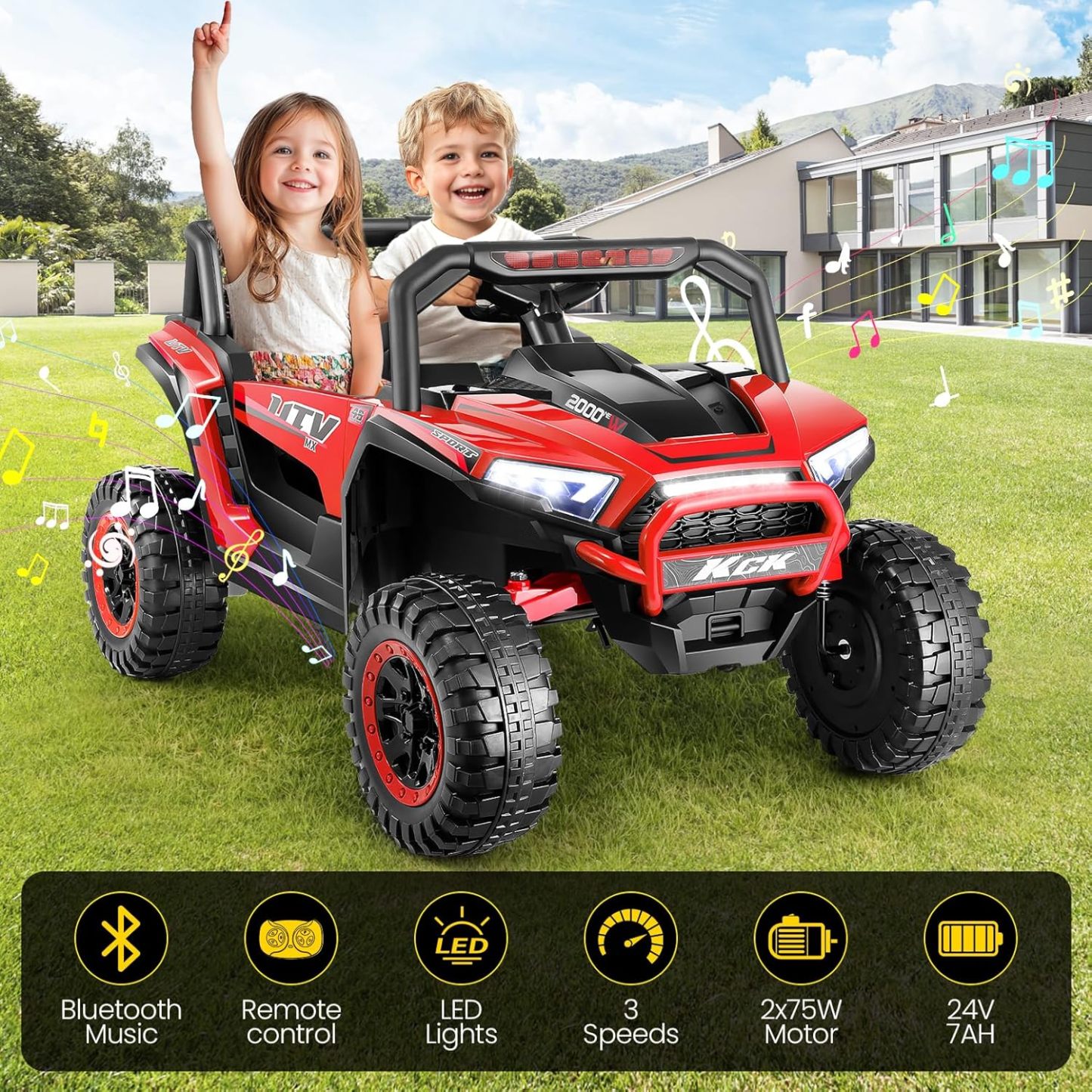 Hikole 24V Ride on Toys for Big Kids, 2 Seater UTV Electric Car with Remote Control