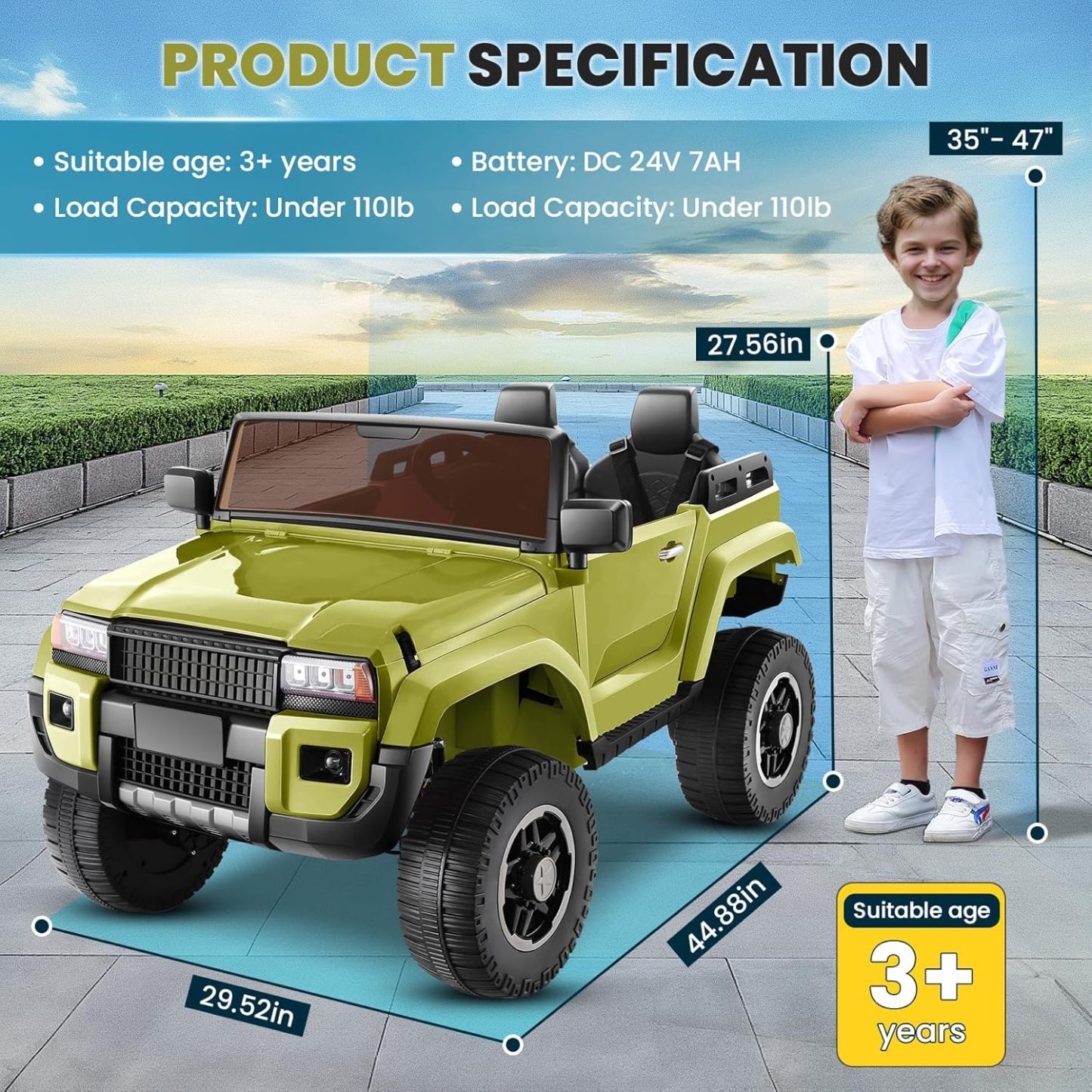 Hikole 2 Seater Ride on Car Truck for Kids, 24V Battery Powered Car-Hikole