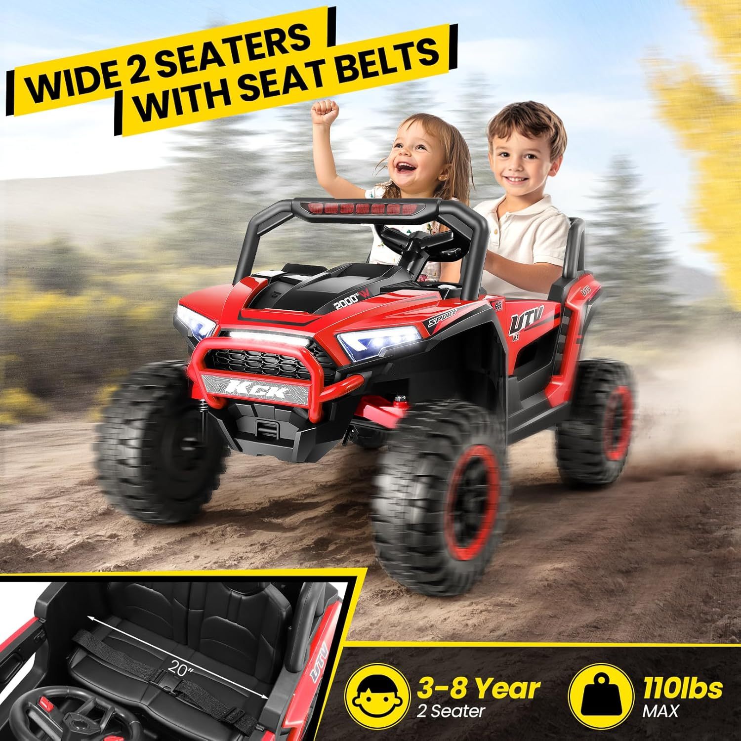 Hikole 24V Ride on Toys for Big Kids, 2 Seater UTV Electric Car with Remote Control