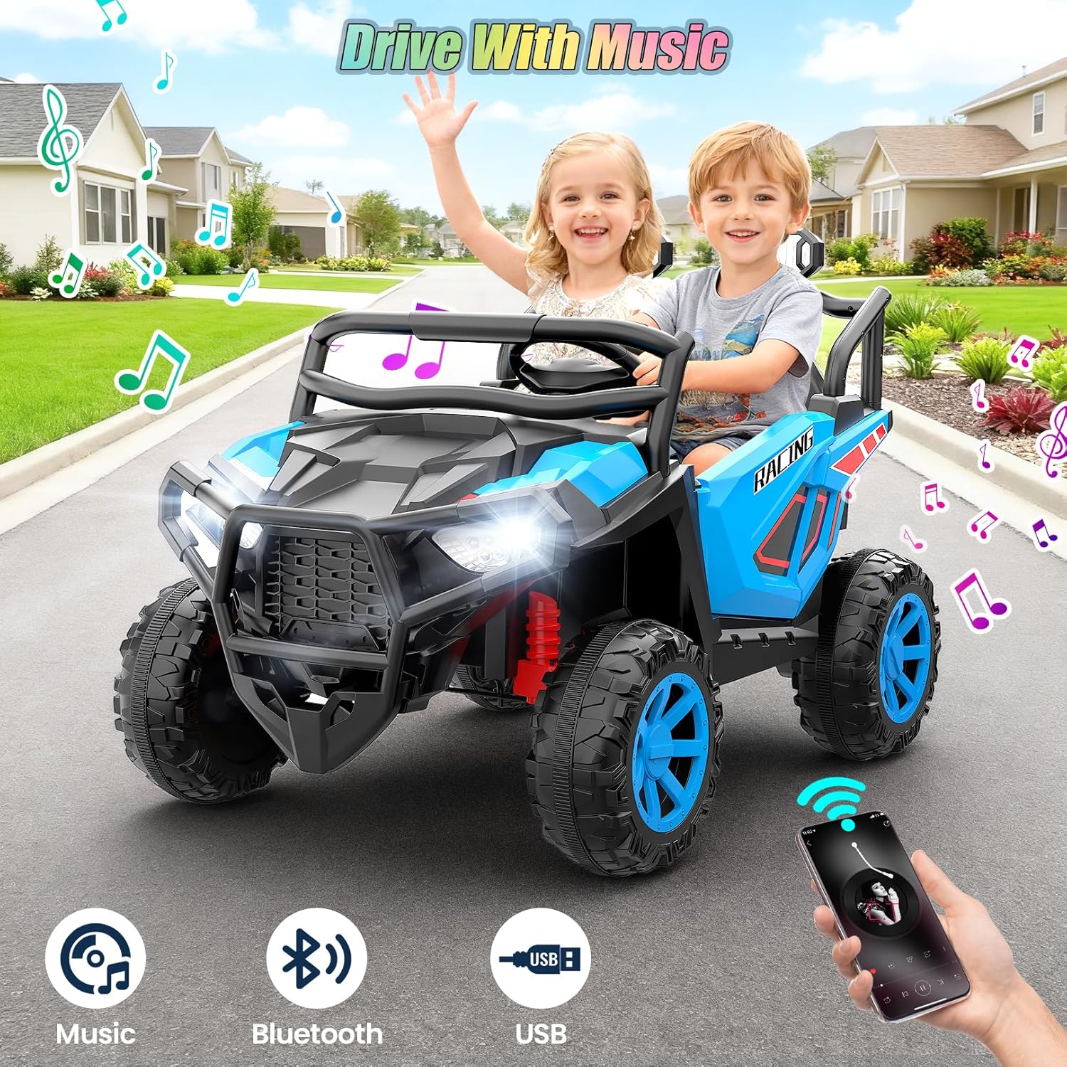 Hikole 2 Seater 24V Ride on Car, UTV for Kids, Power Wheels with Remote Control
