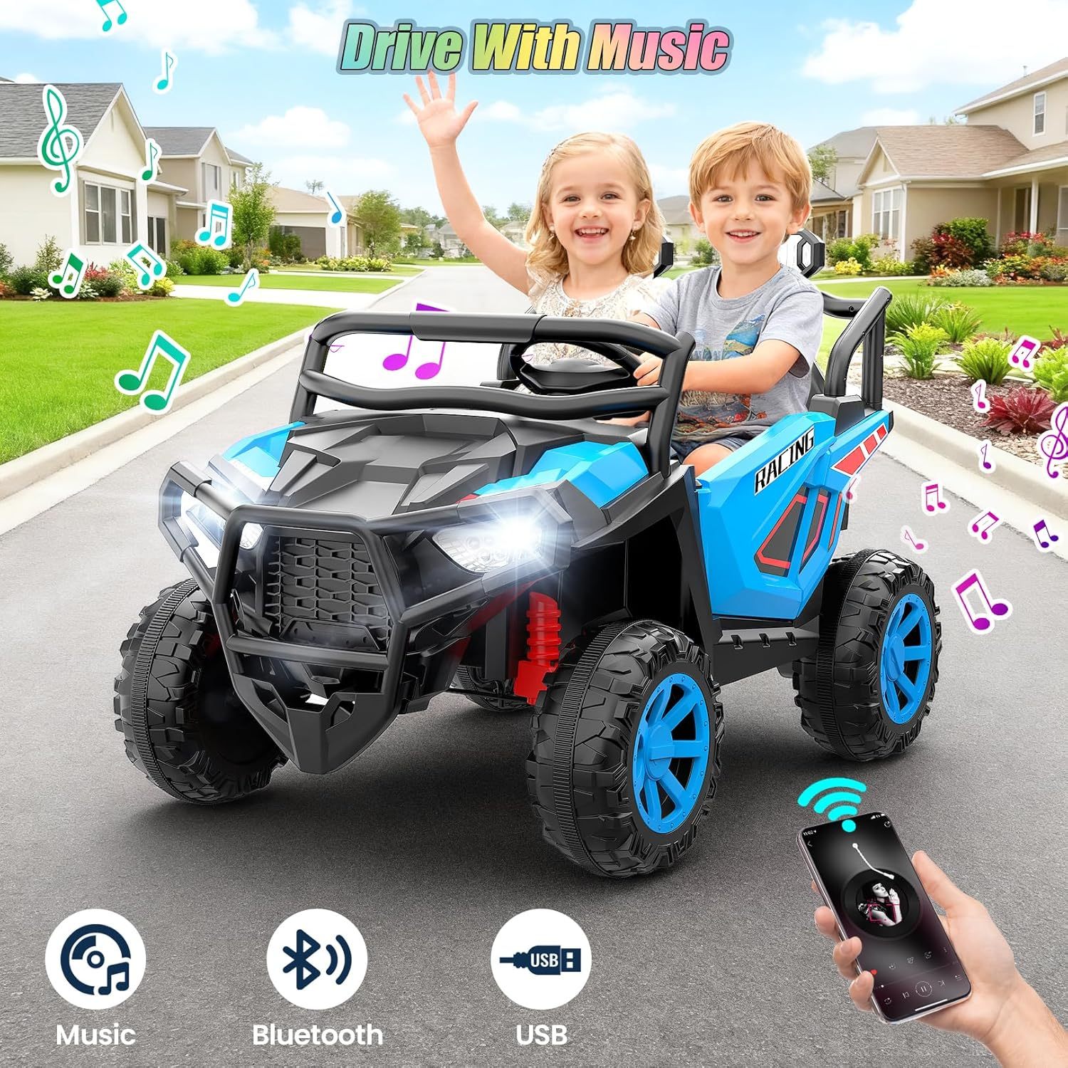 Hikole 2 Seater 24V Ride on Car, UTV for Kids, Power Wheels with Remote Control