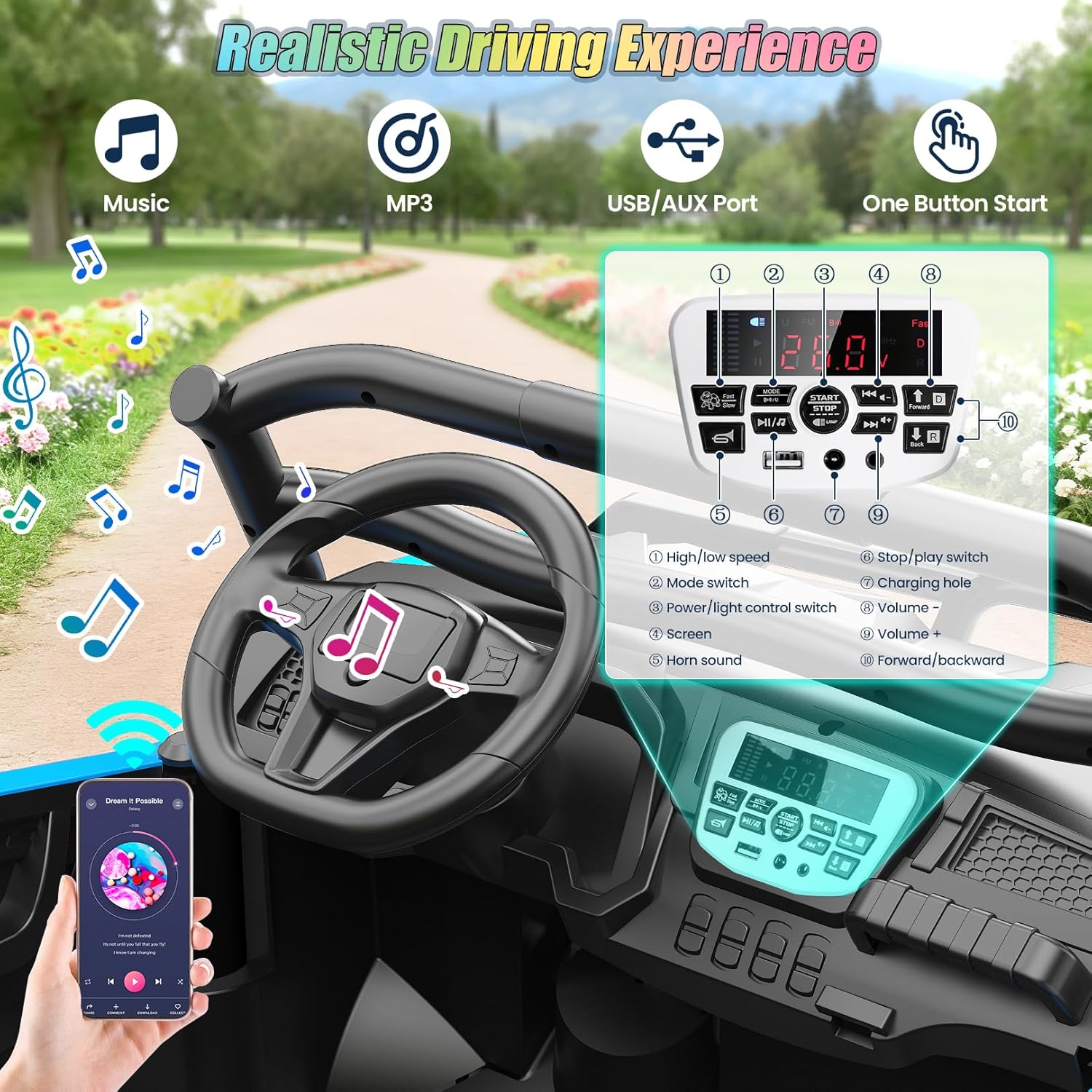 Hikole 2 Seater 24V Ride on Car, UTV for Kids, Power Wheels with Remote Control