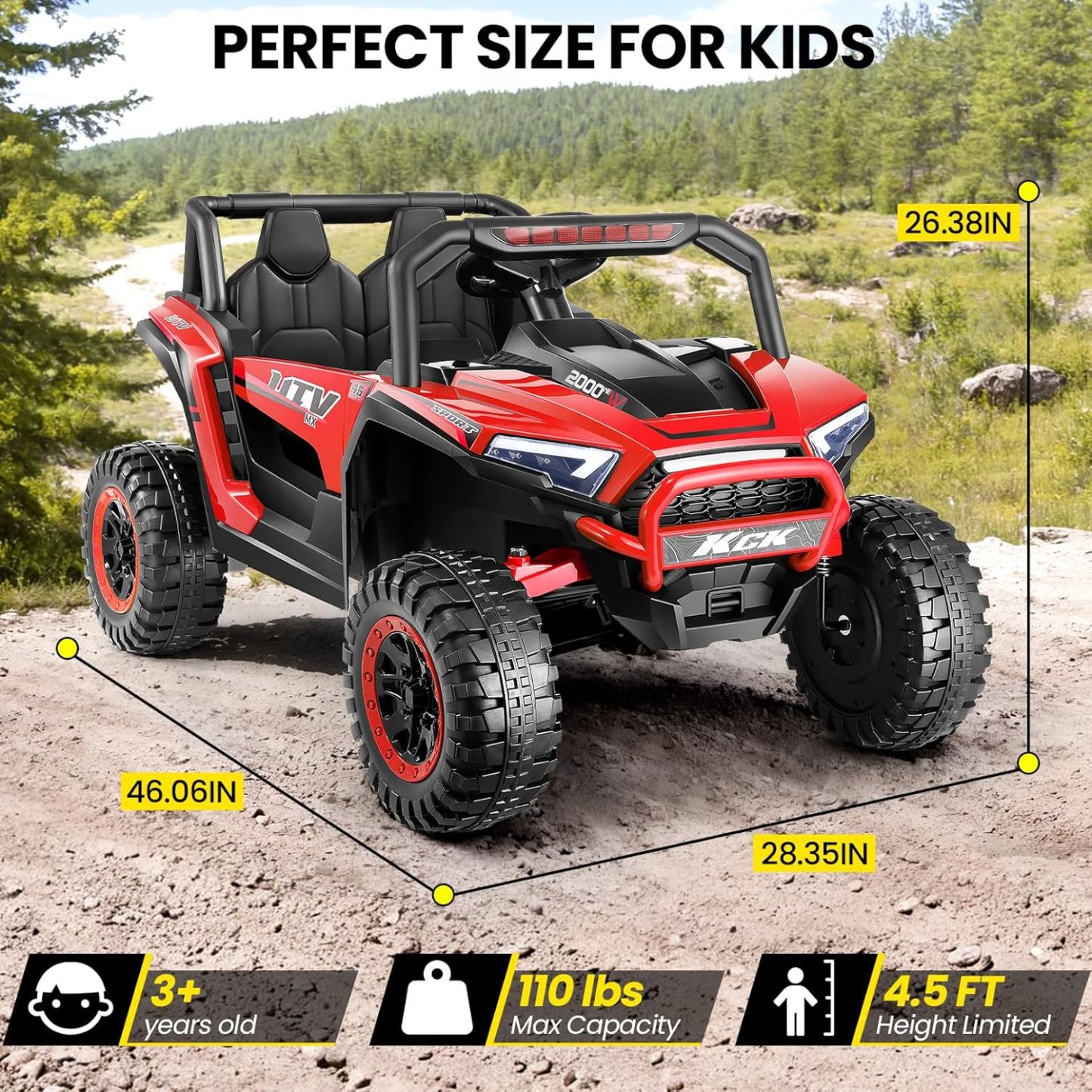 Hikole 24V Ride on Toys for Big Kids, 2 Seater UTV Electric Car with Remote Control