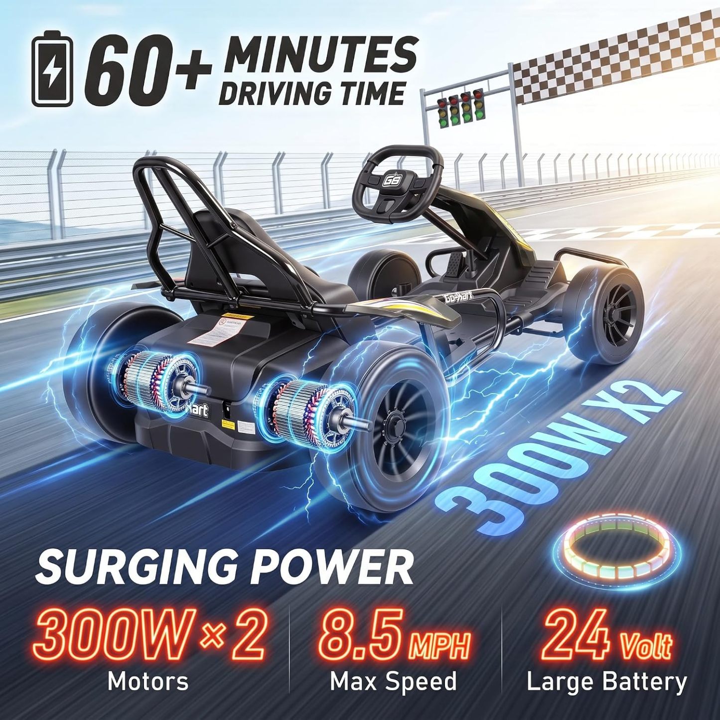 Hikole 24V Electric Drift Go Kart for Kids Ages 6-12-14