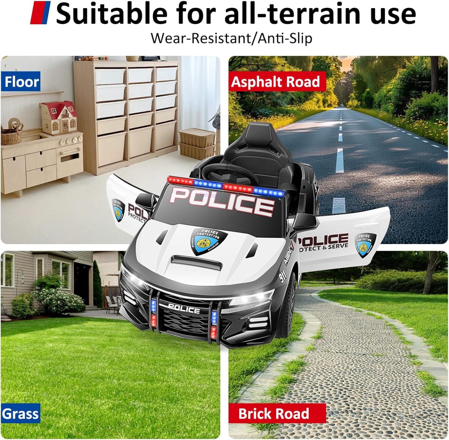 Hikole Electric Ride on Police Car for Kids with Remote Control