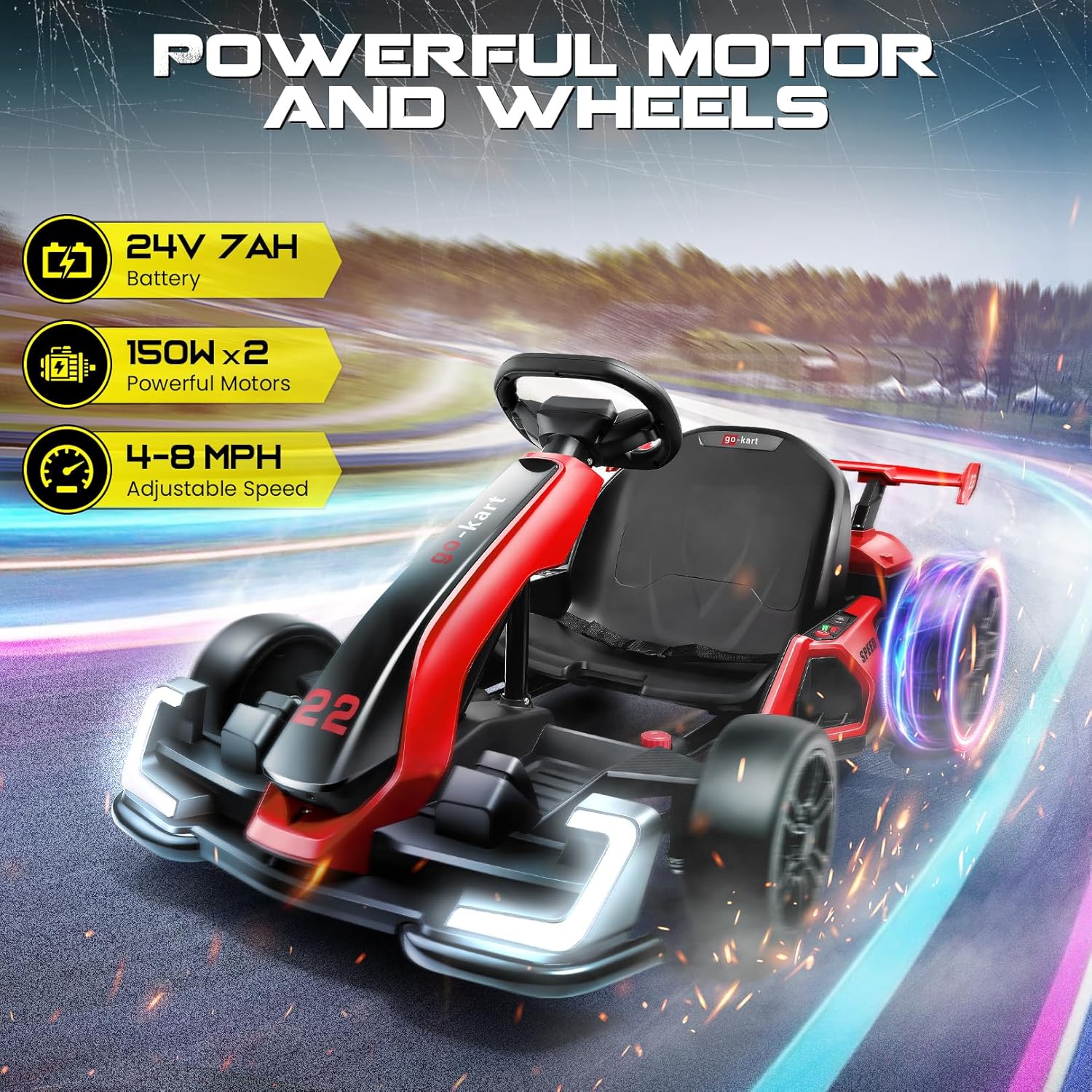 Hikole Go Kart Electric Drift Kart Car, 24V Crazy Go Cart for Kids with Adjustable Seat
