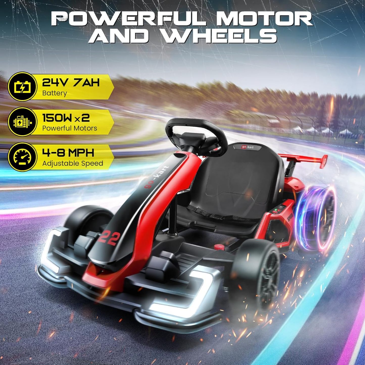 Hikole Go Kart Electric Drift Kart Car, 24V Crazy Go Cart for Kids with Adjustable Seat