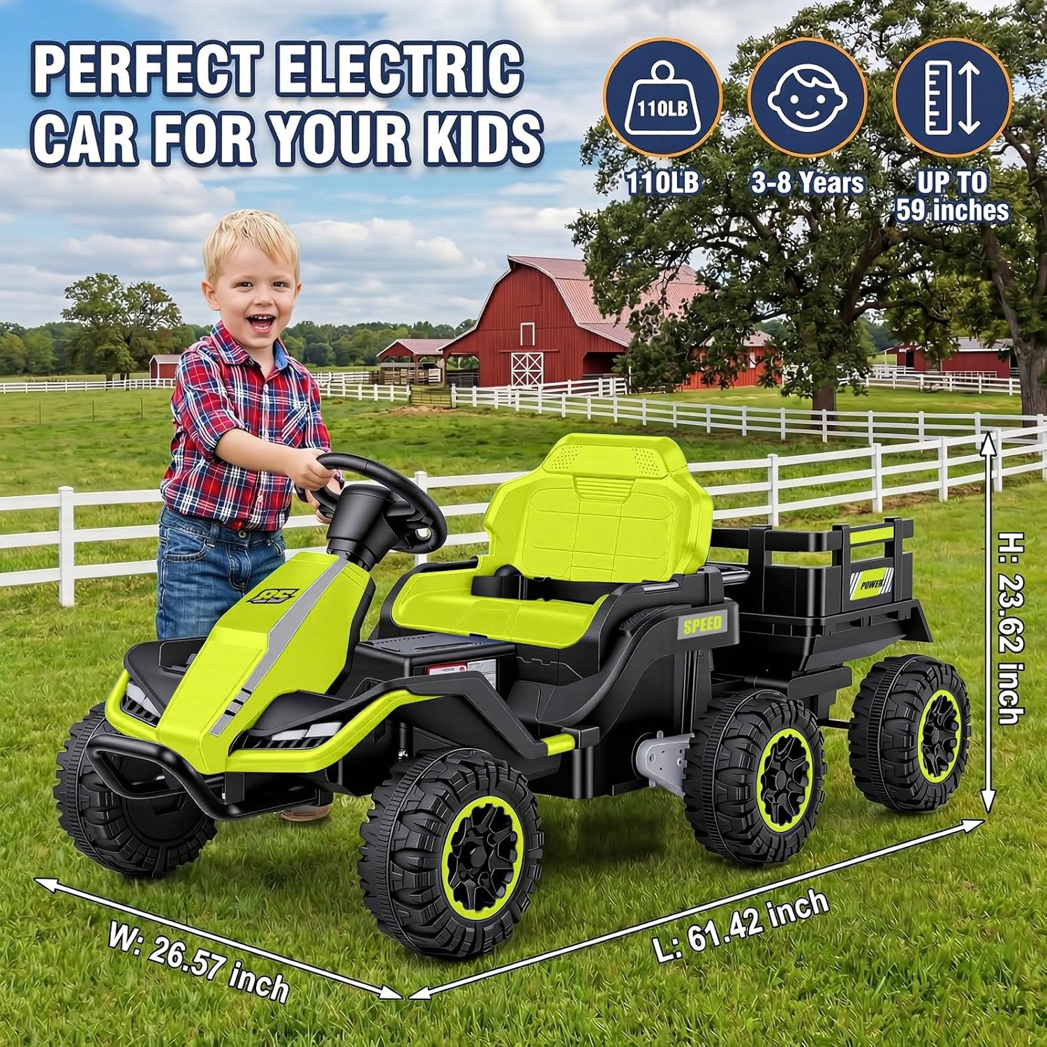 Hikole 24V Ride on Toys Tractor for Kids, w/Parent Remote Control