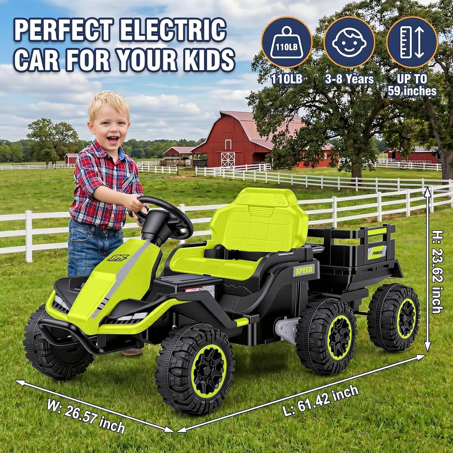 Hikole 24V Ride on Toys Tractor for Kids, w/Parent Remote Control