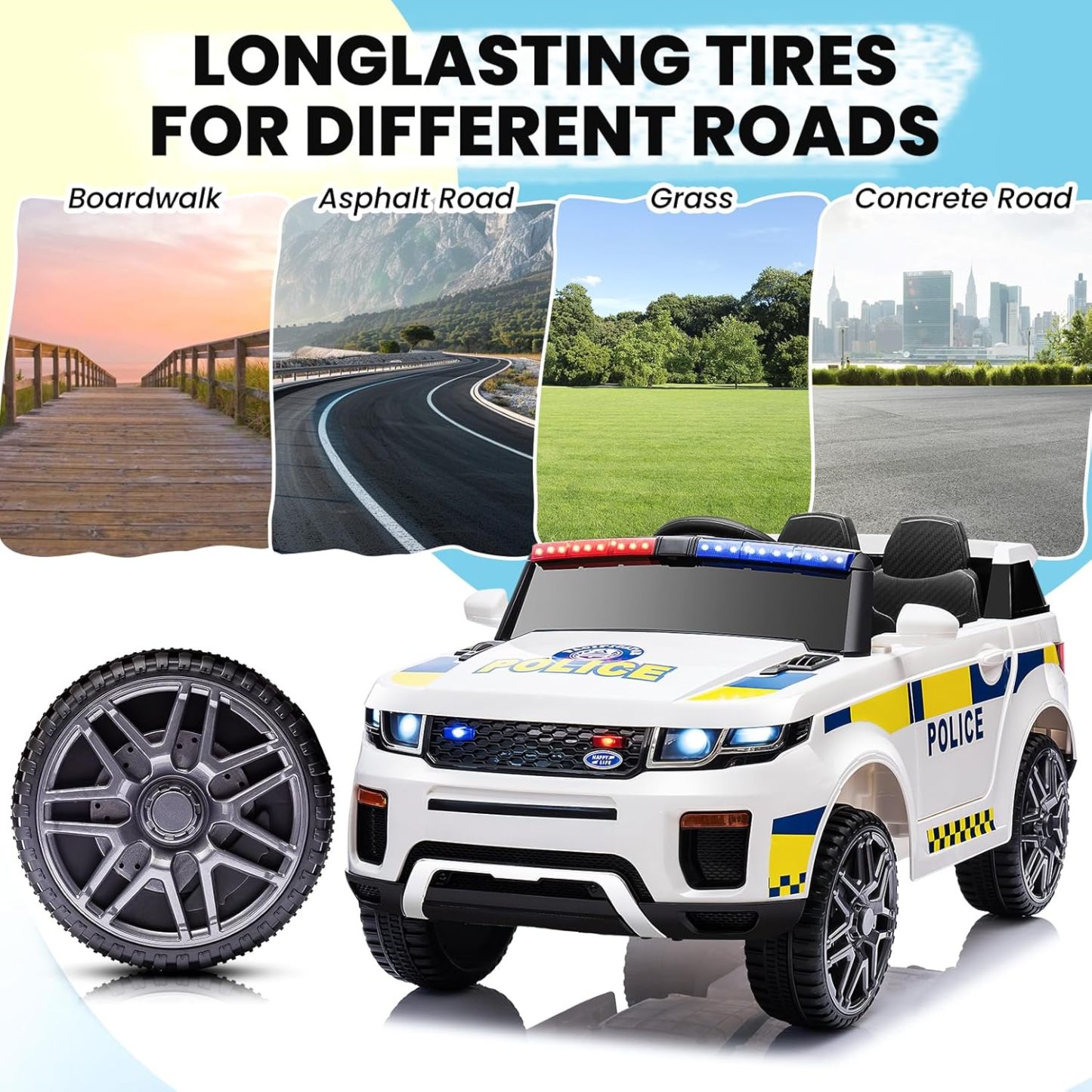 Hikole 12 Volt Electric Police Car with Remote Control, Battery Operated Kids Cop Cars