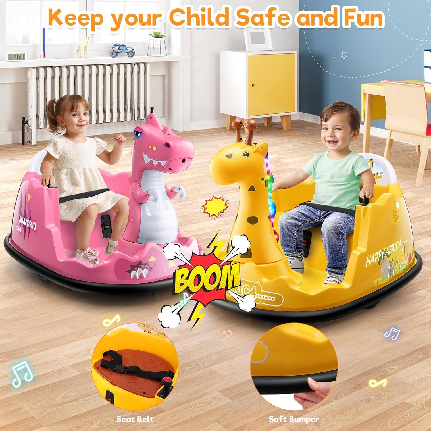Hikole 12V Baby Bumper Car for Kids 2-5, Toddler Ride on Car with Parent Remote