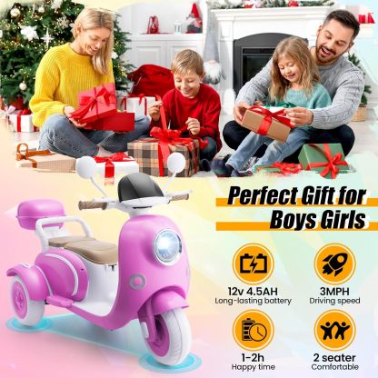 Hikole 12V Kids Electric Motorcycle, 2 Seater 3 Wheels Moped