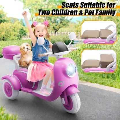 Hikole 12V Kids Electric Motorcycle, 2 Seater 3 Wheels Moped