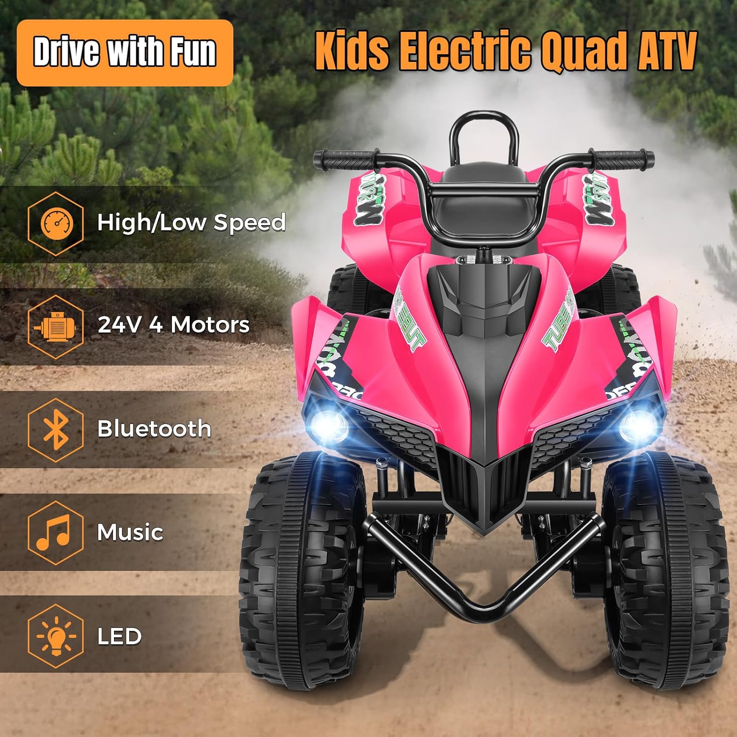 Hikole Kids ATV 4 Wheeler, 24V 2 Seater XXL, Ride on Electric Quad Four Wheelers