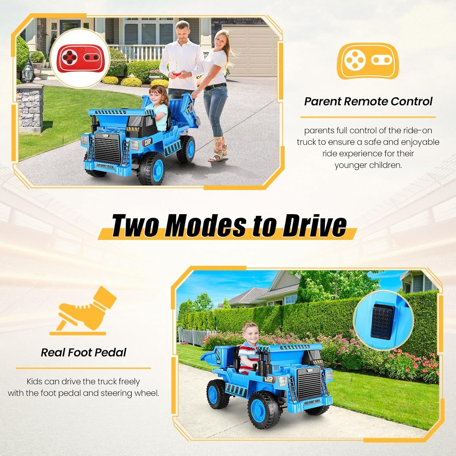 Hikole 12V 4WD Ride on Toys Car for Kids 4-8 with Remote Control