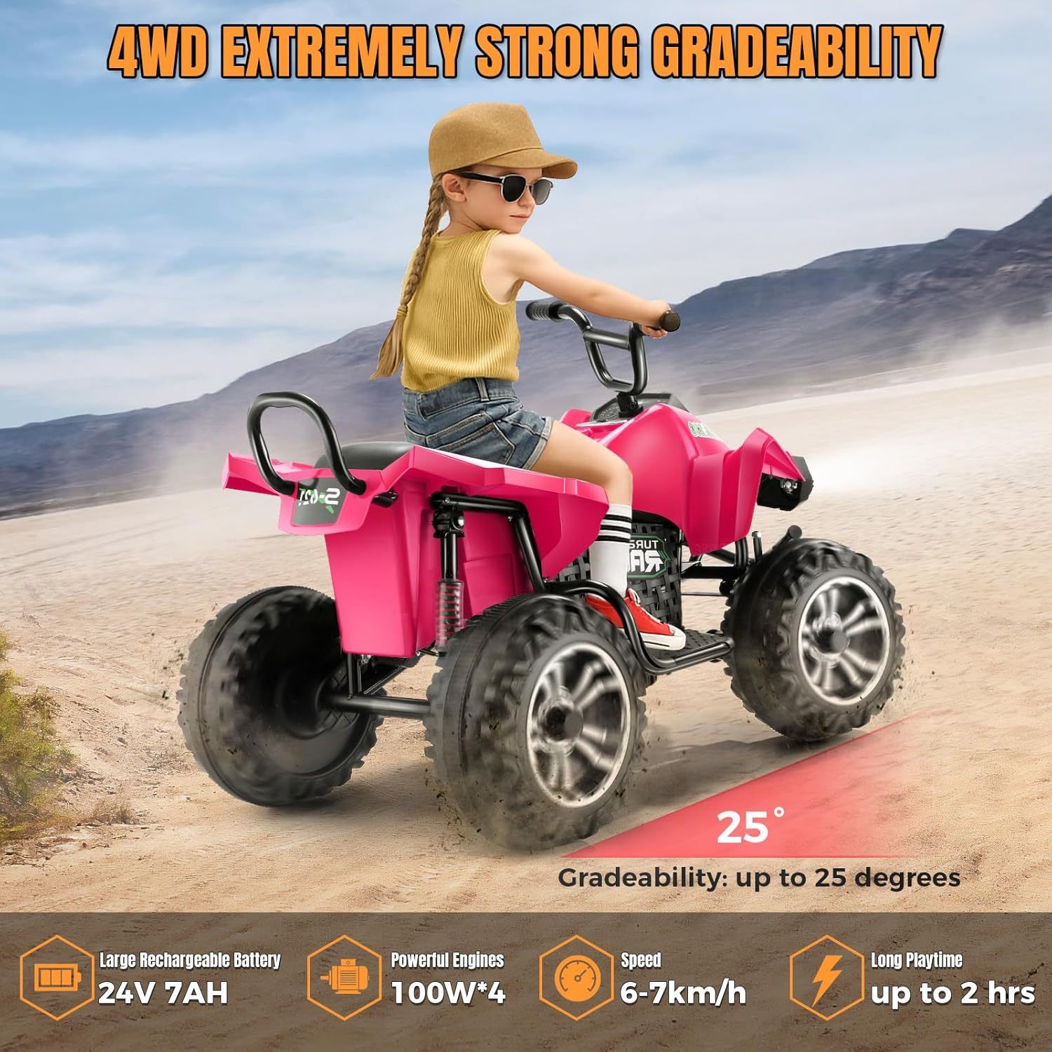 Hikole Kids ATV 4 Wheeler, 24V 2 Seater XXL, Ride on Electric Quad Four Wheelers