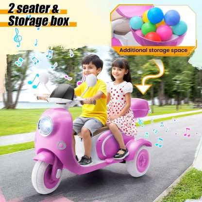 Hikole 12V Kids Electric Motorcycle, 2 Seater 3 Wheels Moped