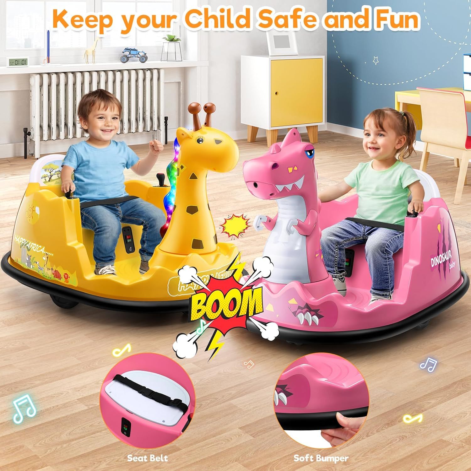 Hikole Toddler Bumper Car for Kids 1.5-6, 12V Baby Ride on Bumper Cars with Remote Control