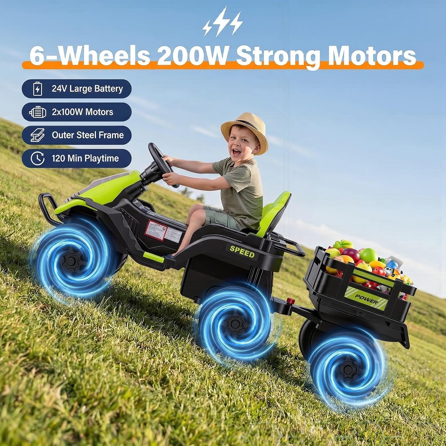 Hikole 24V Ride on Toys Tractor for Kids, w/Parent Remote Control