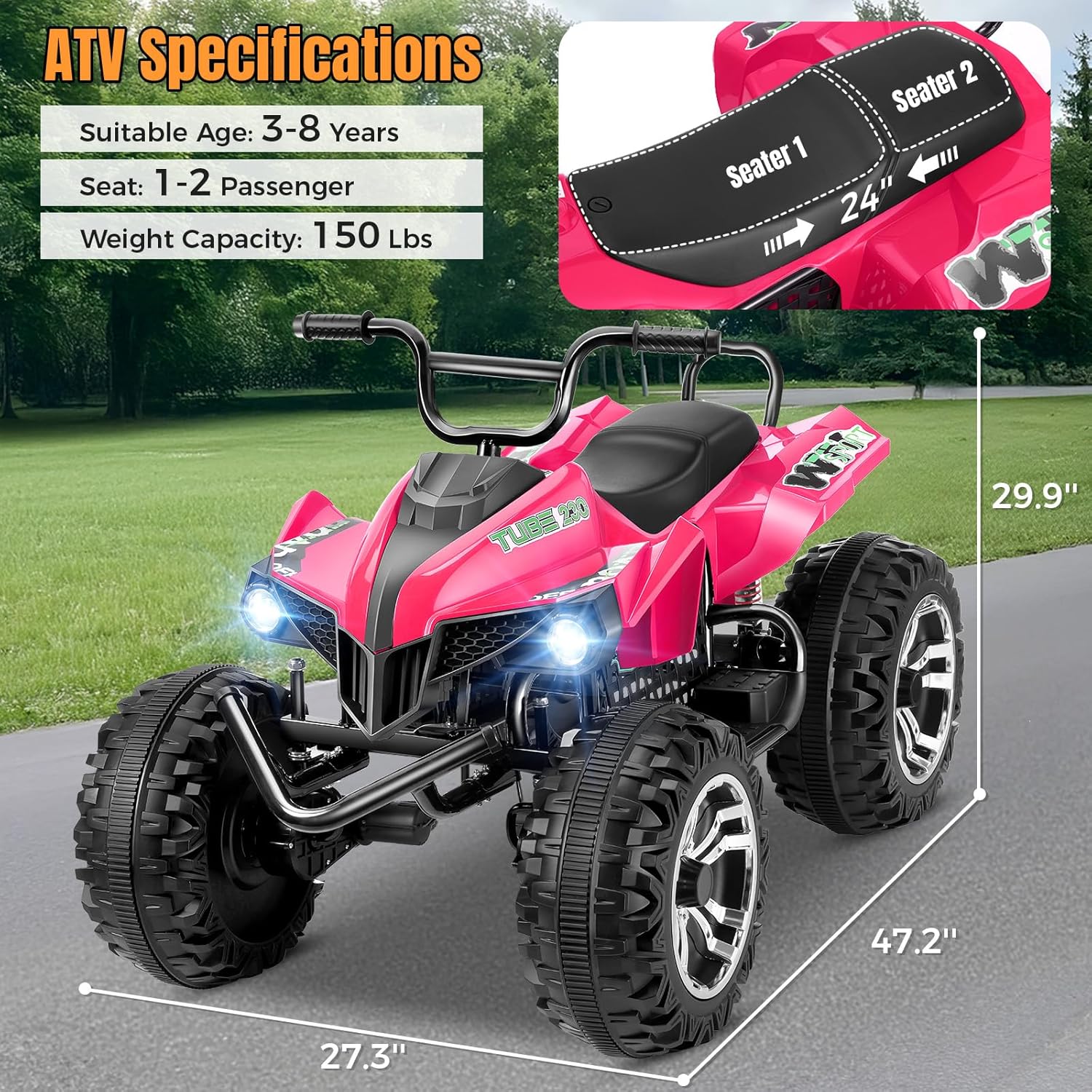 Hikole Kids ATV 4 Wheeler, 24V 2 Seater XXL, Ride on Electric Quad Four Wheelers