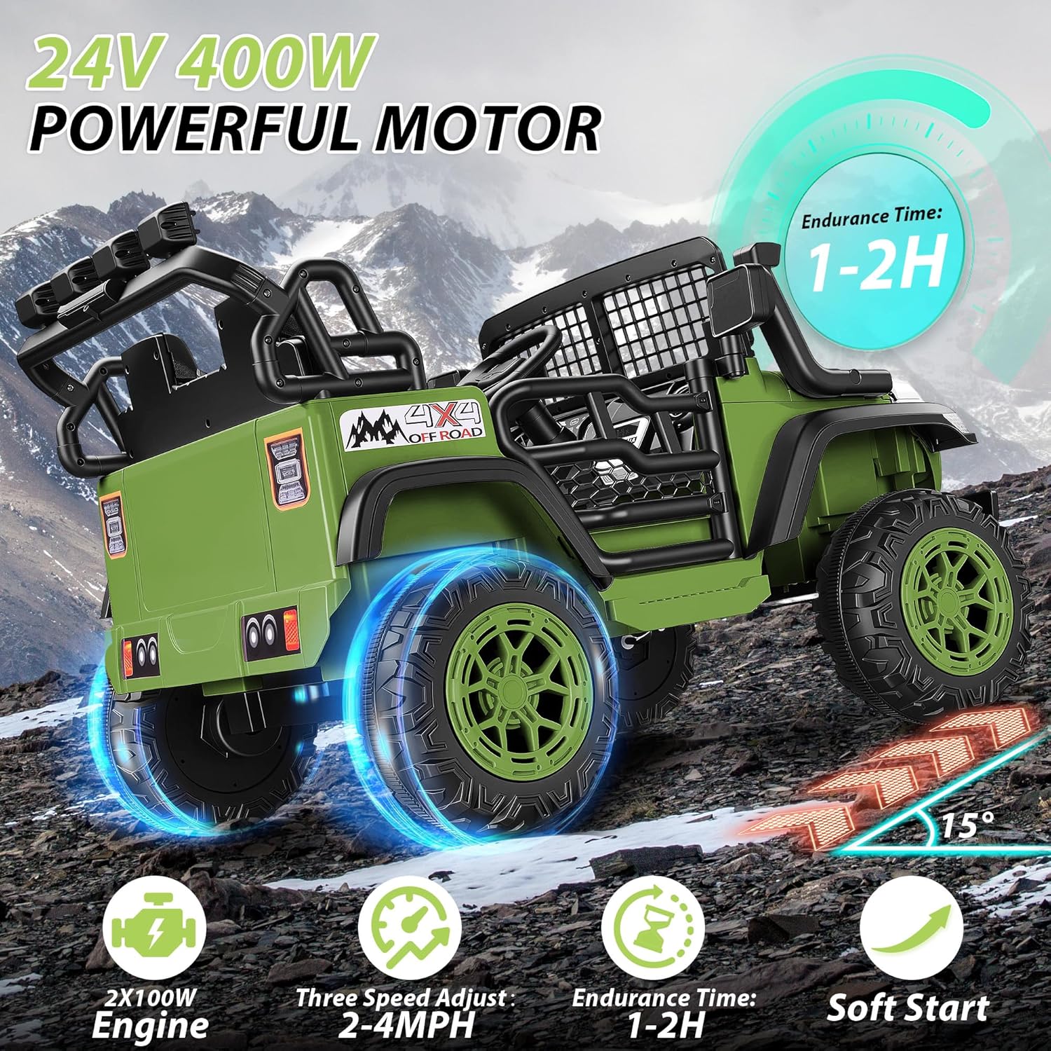 Hikole 24V 2 Seater Electric Ride on Truck Car for Kids 4-8, Remote Control