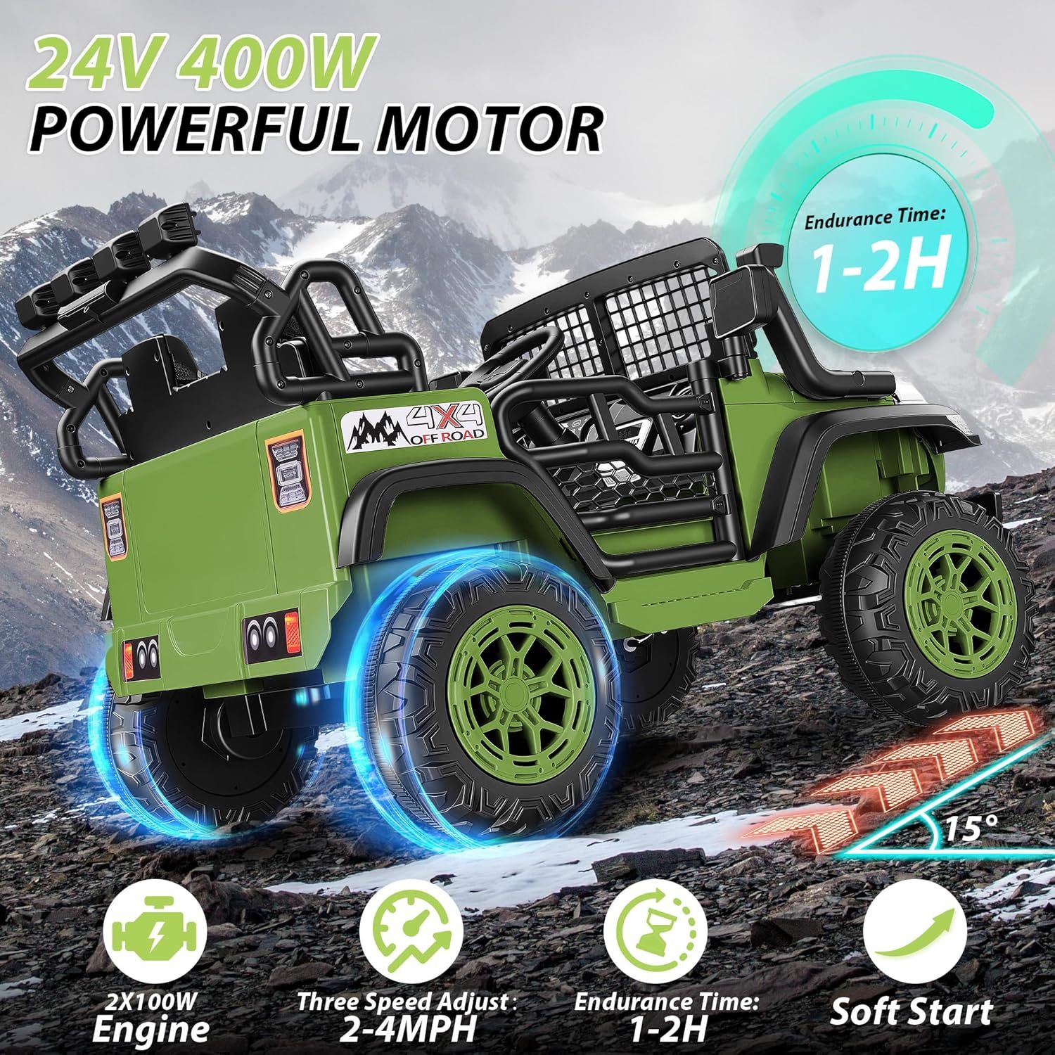 Hikole 24V 2 Seater Electric Ride on Truck Car for Kids 4-8, Remote Control