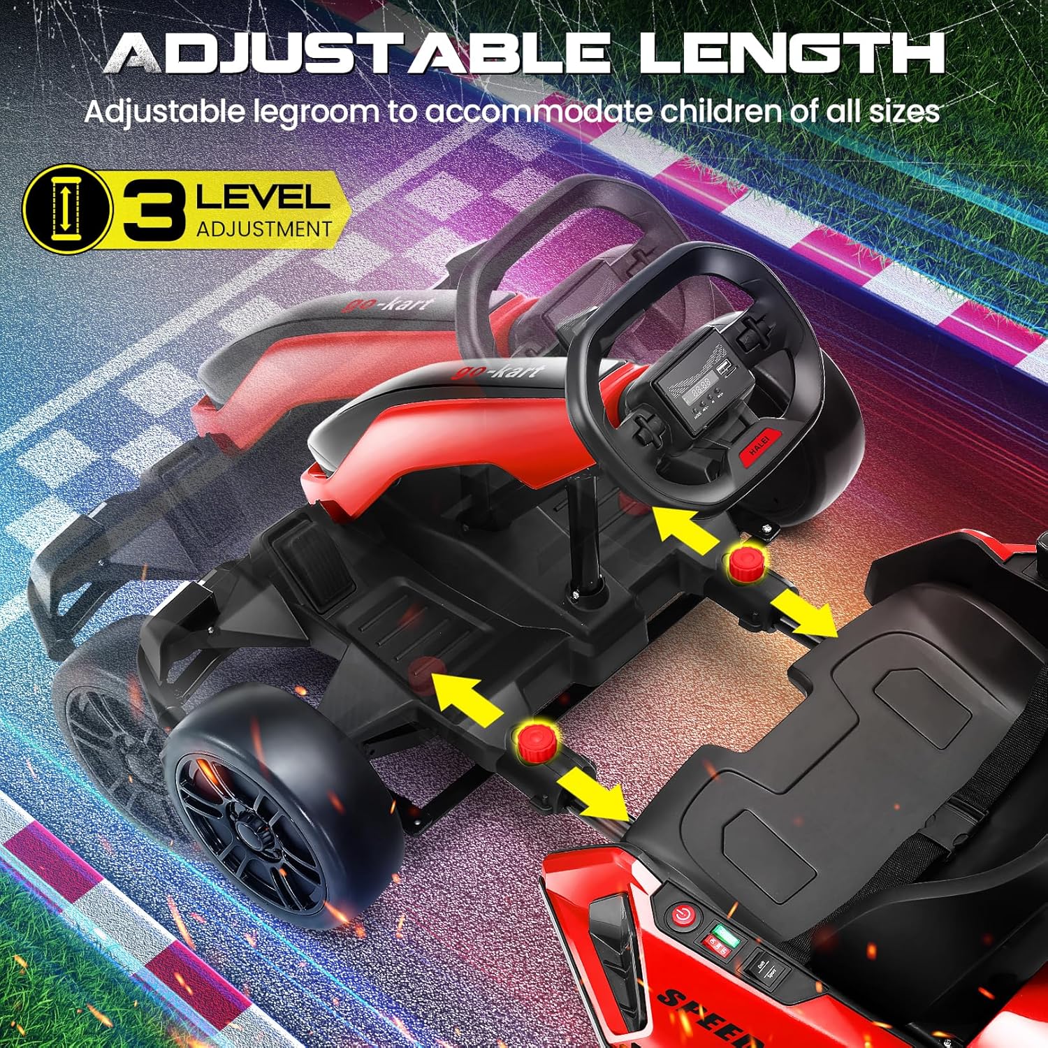 Hikole Go Kart Electric Drift Kart Car, 24V Crazy Go Cart for Kids with Adjustable Seat