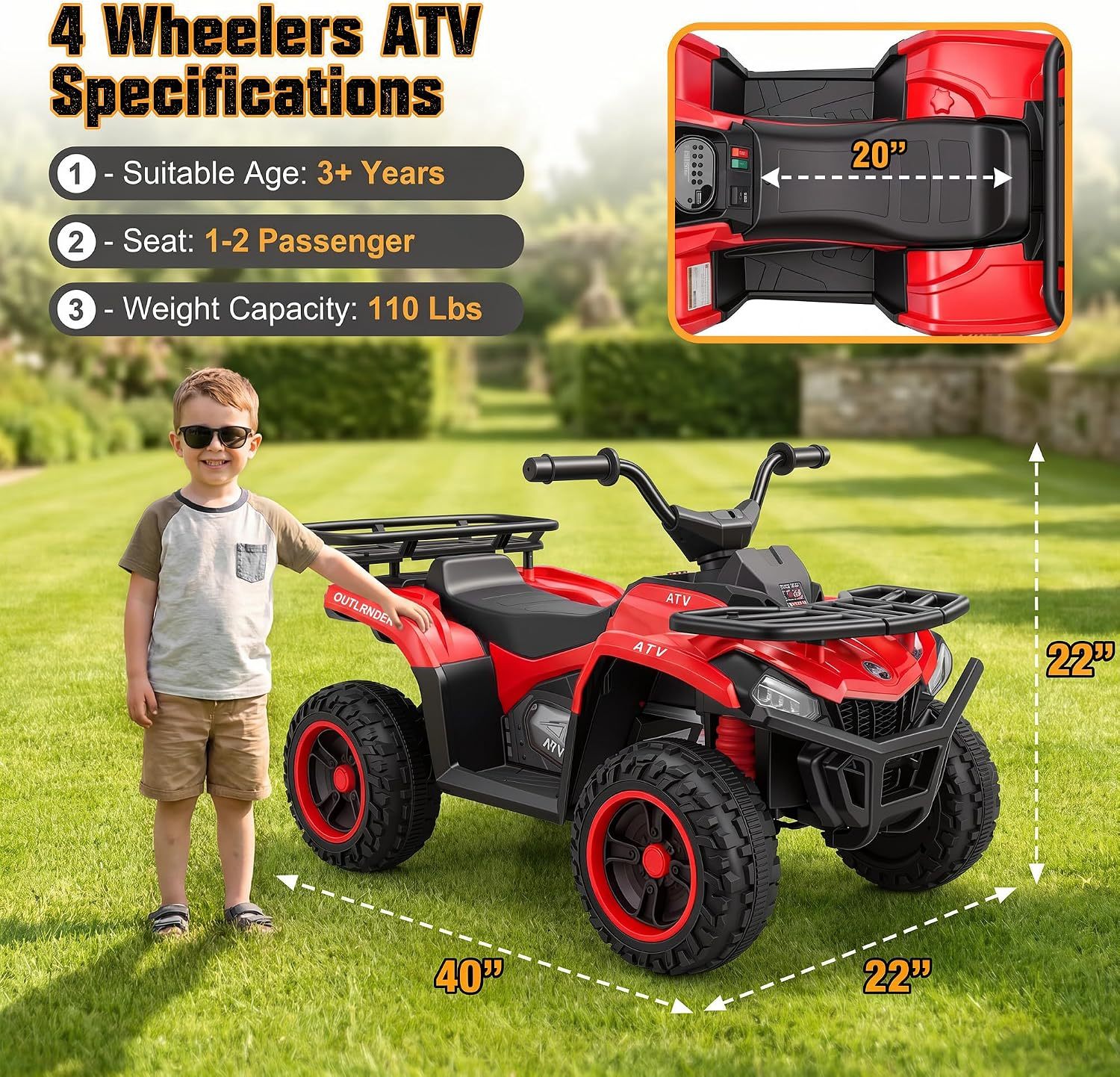 Hikole 24V ATV 4 Wheeler for Kids 3-6,Electric Ride Quad