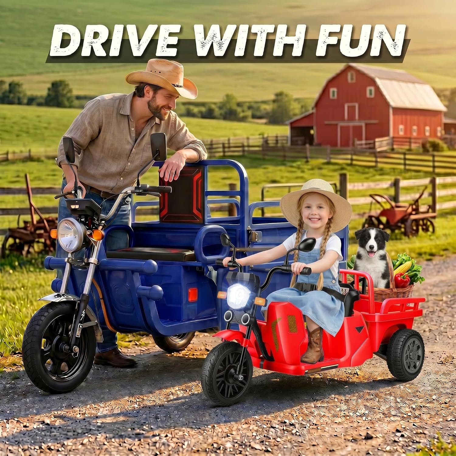 Hikole 12V 3-Wheel Electric Ride on Tractor Toys for Kids Ages 3-8