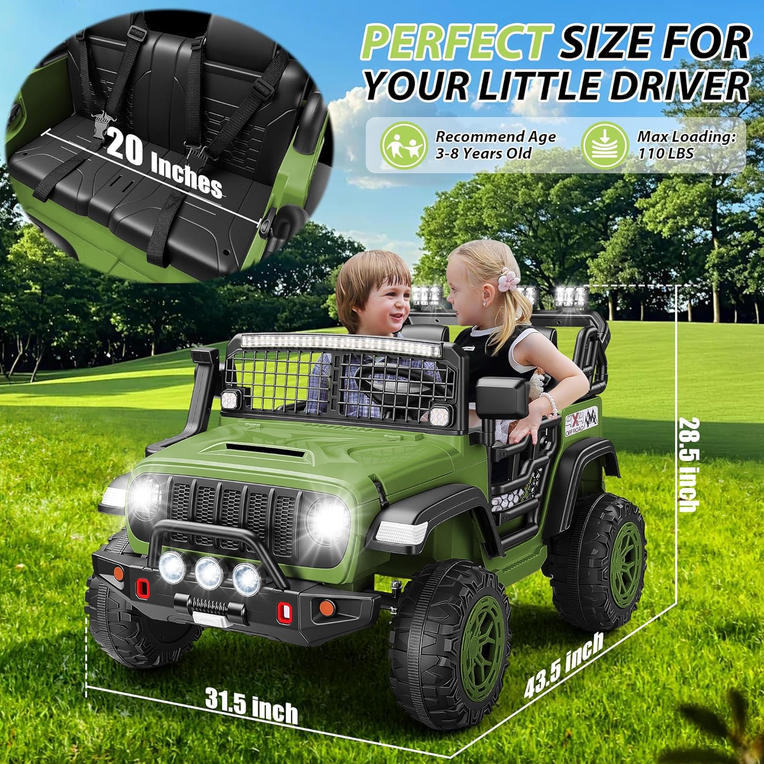 Hikole 24V 2 Seater Electric Ride on Truck Car for Kids 4-8, Remote Control