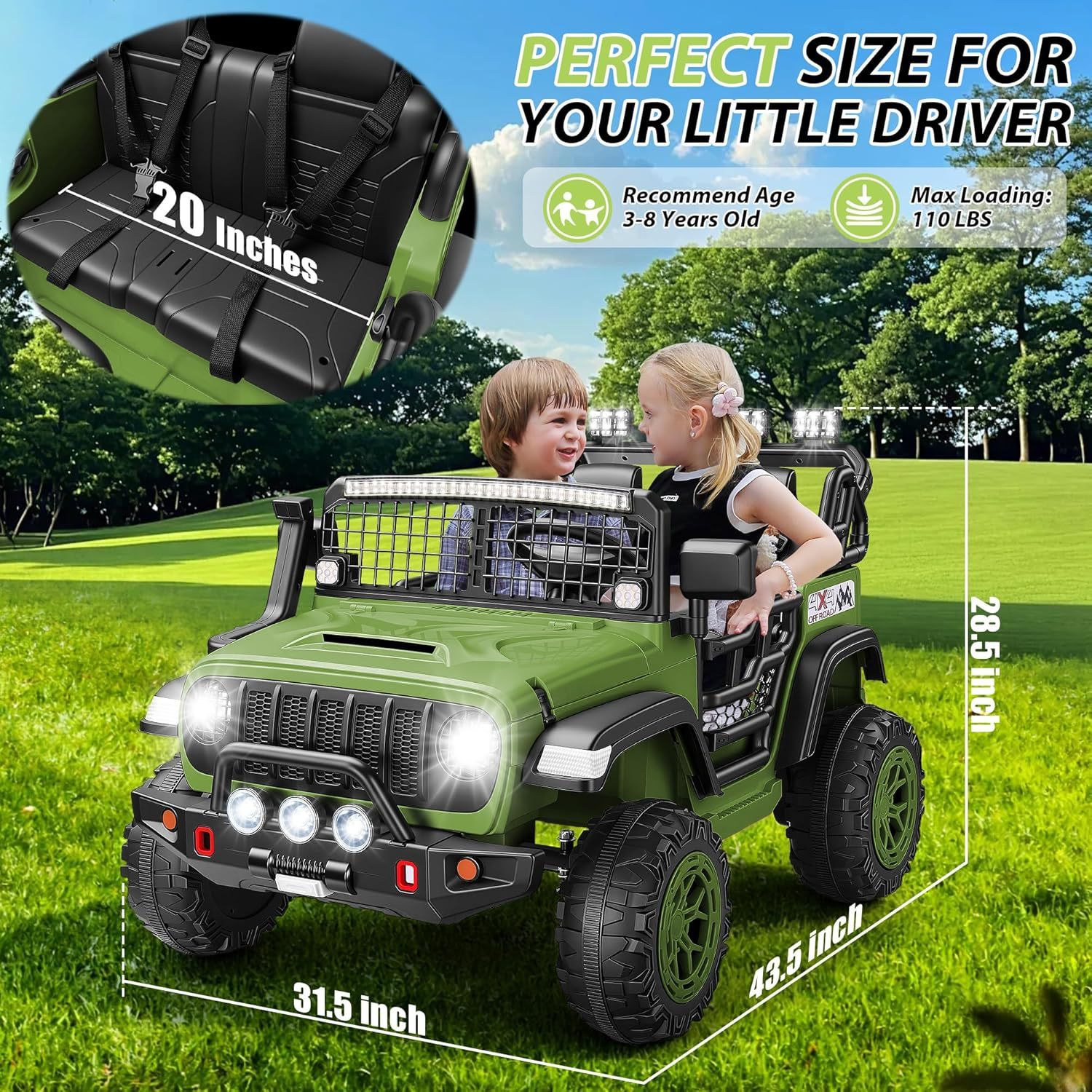 Hikole 24V 2 Seater Electric Ride on Truck Car for Kids 4-8, Remote Control