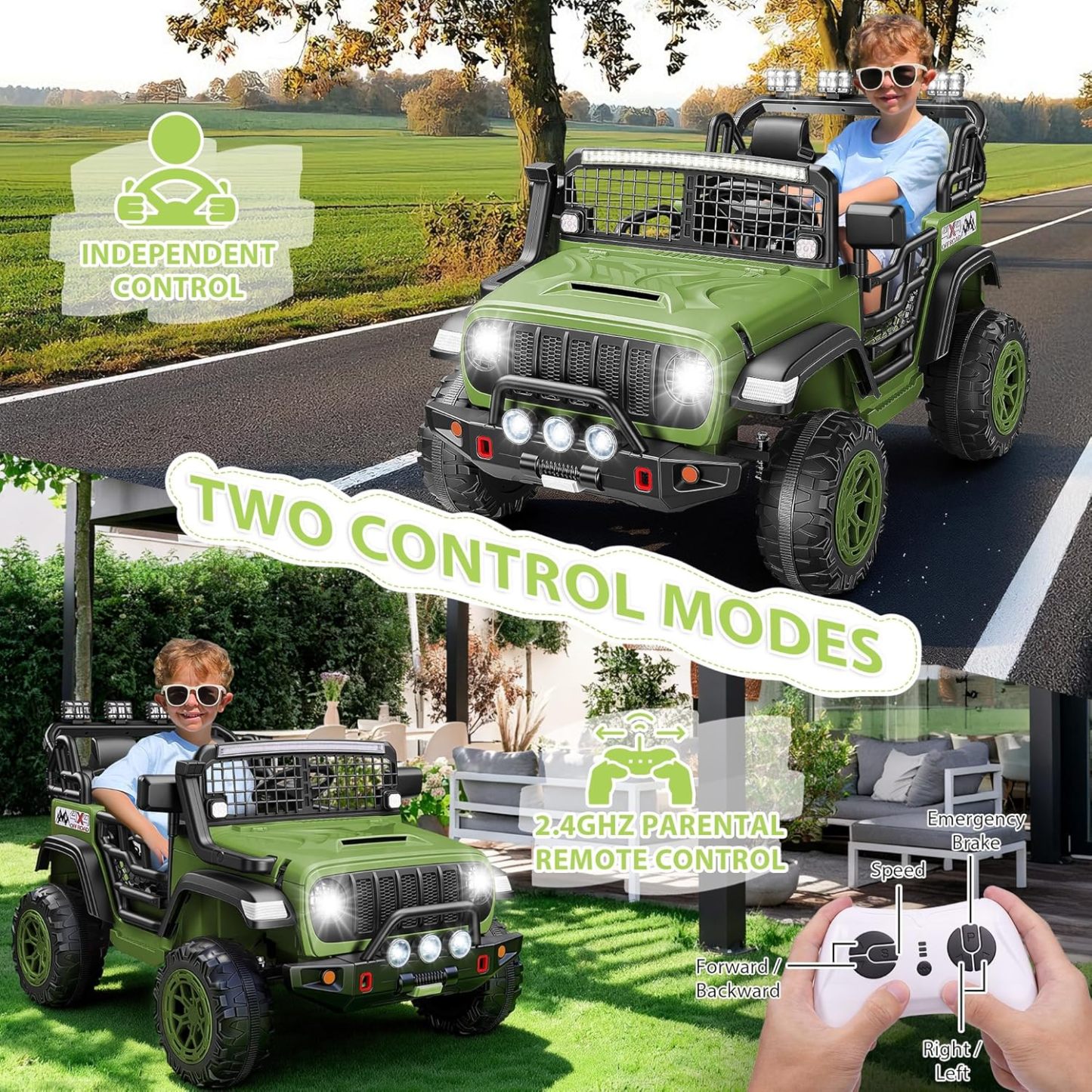 Hikole 24V 2 Seater Electric Ride on Truck Car for Kids 4-8, Remote Control