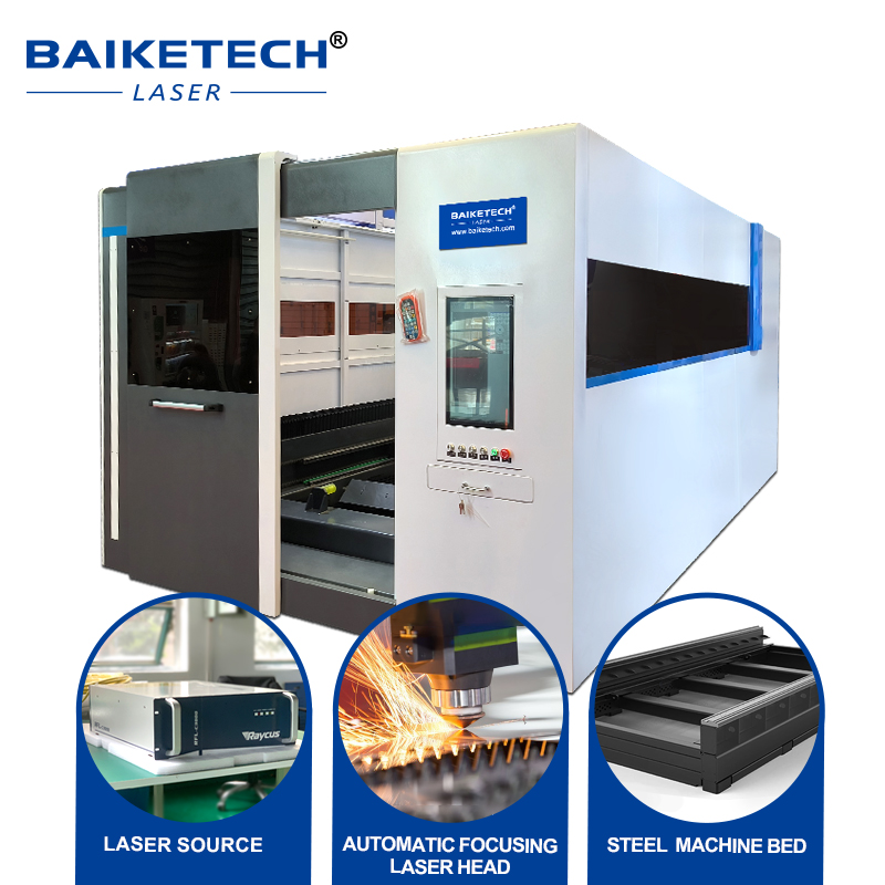 TH-P3015S 3000W【FOB】Enclosed Fiber Laser Cutting Machine with Exchange Workbench for Metal Fabrication
