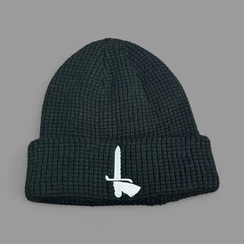 Black Waffle Turnup Beanie