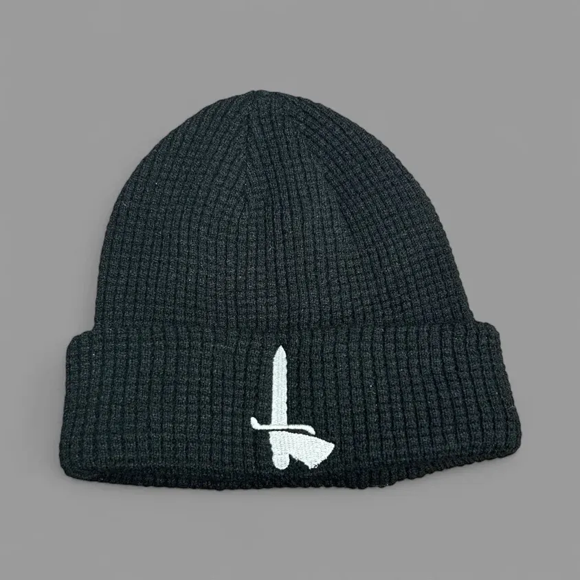 Black Waffle Turnup Beanie