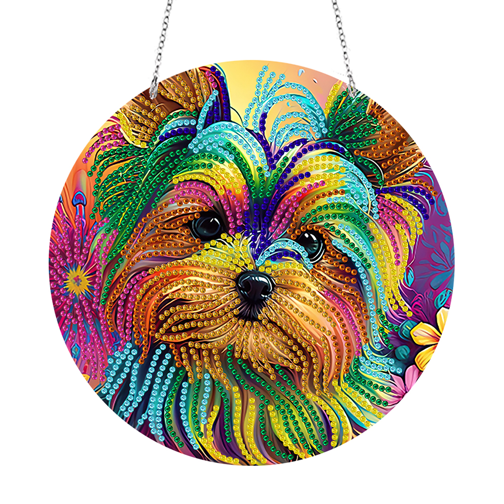 DIY Crystal Diamond Painting Dog Pendant Home Garden Hanging Kit