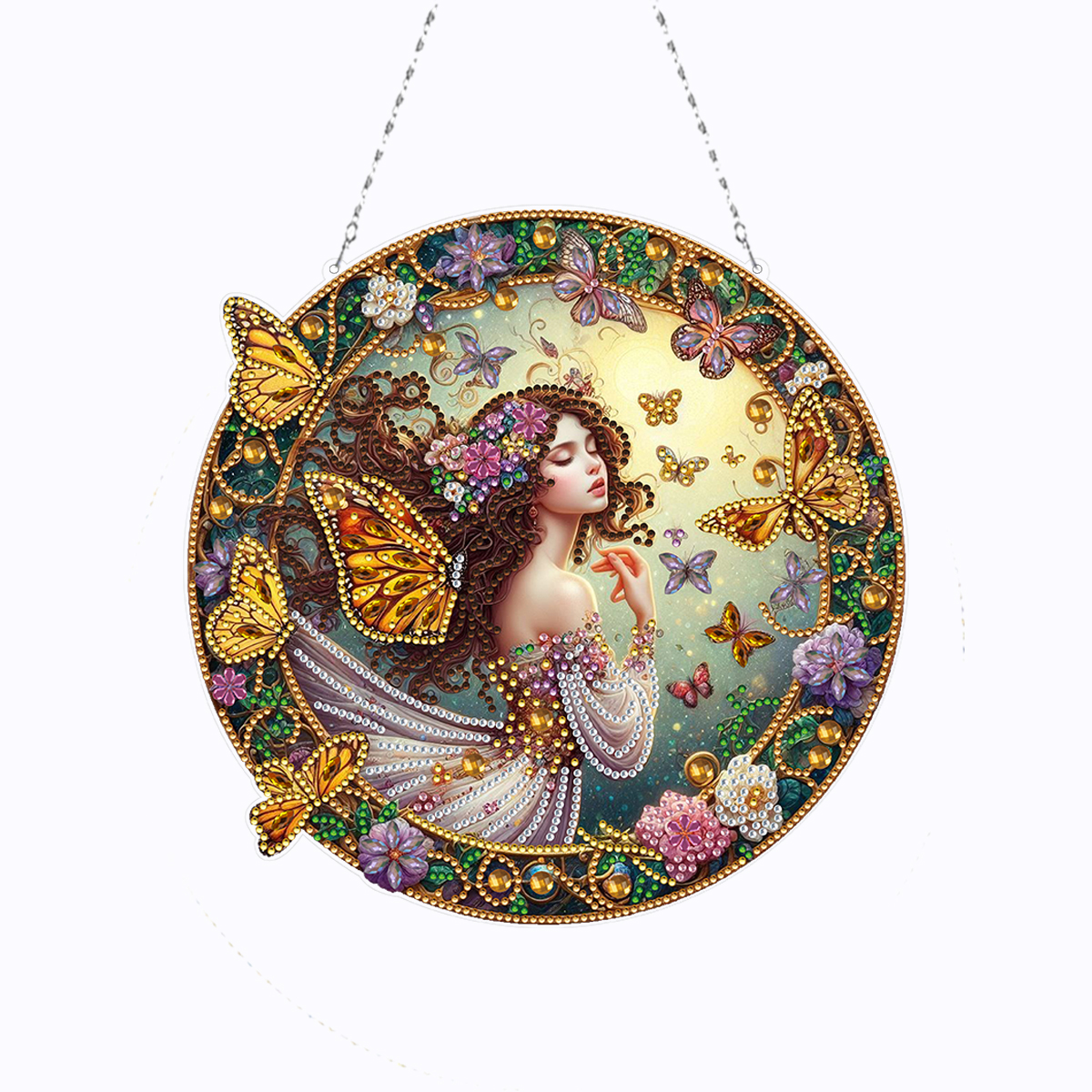 (Upgrade Size)DIY Double Sided Effect Diamond Painting Hanging Pendant Kit (Butterfly Girl)