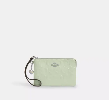 Corner Zip Wristlet In Signature Leather With Heart Charm