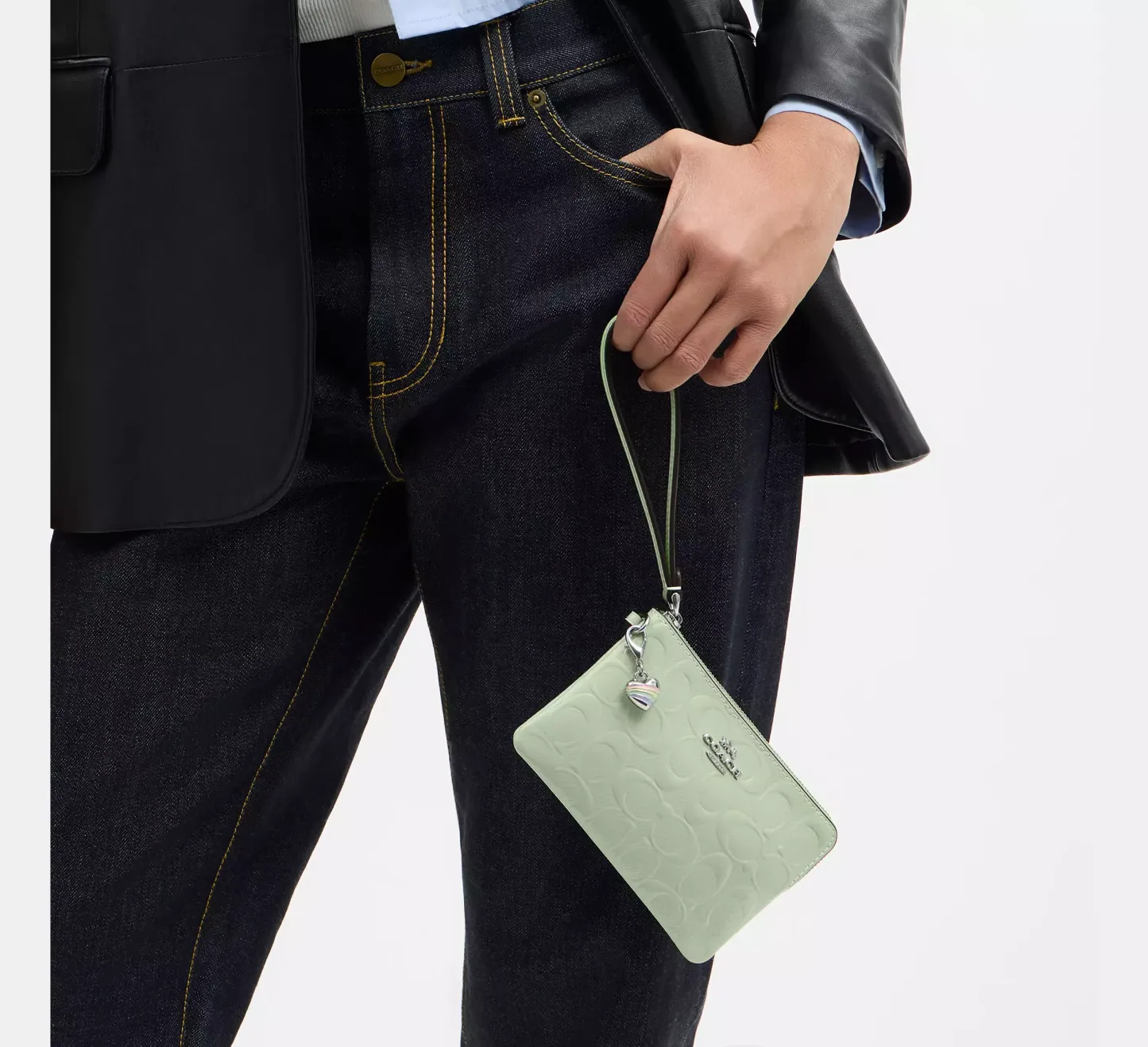 Corner Zip Wristlet In Signature Leather With Heart Charm