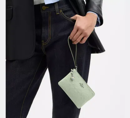 Corner Zip Wristlet In Signature Leather With Heart Charm