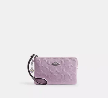 Corner Zip Wristlet In Signature Leather With Heart Charm