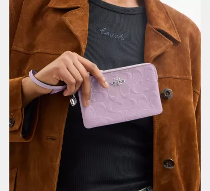 Corner Zip Wristlet In Signature Leather With Heart Charm