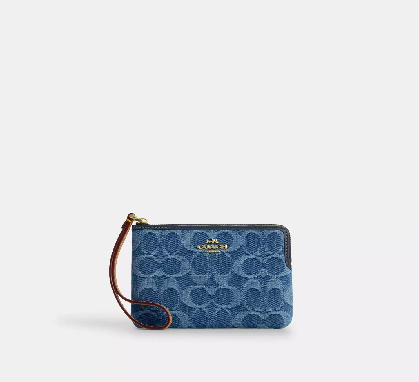 Corner Zip Wristlet In Signature Denim