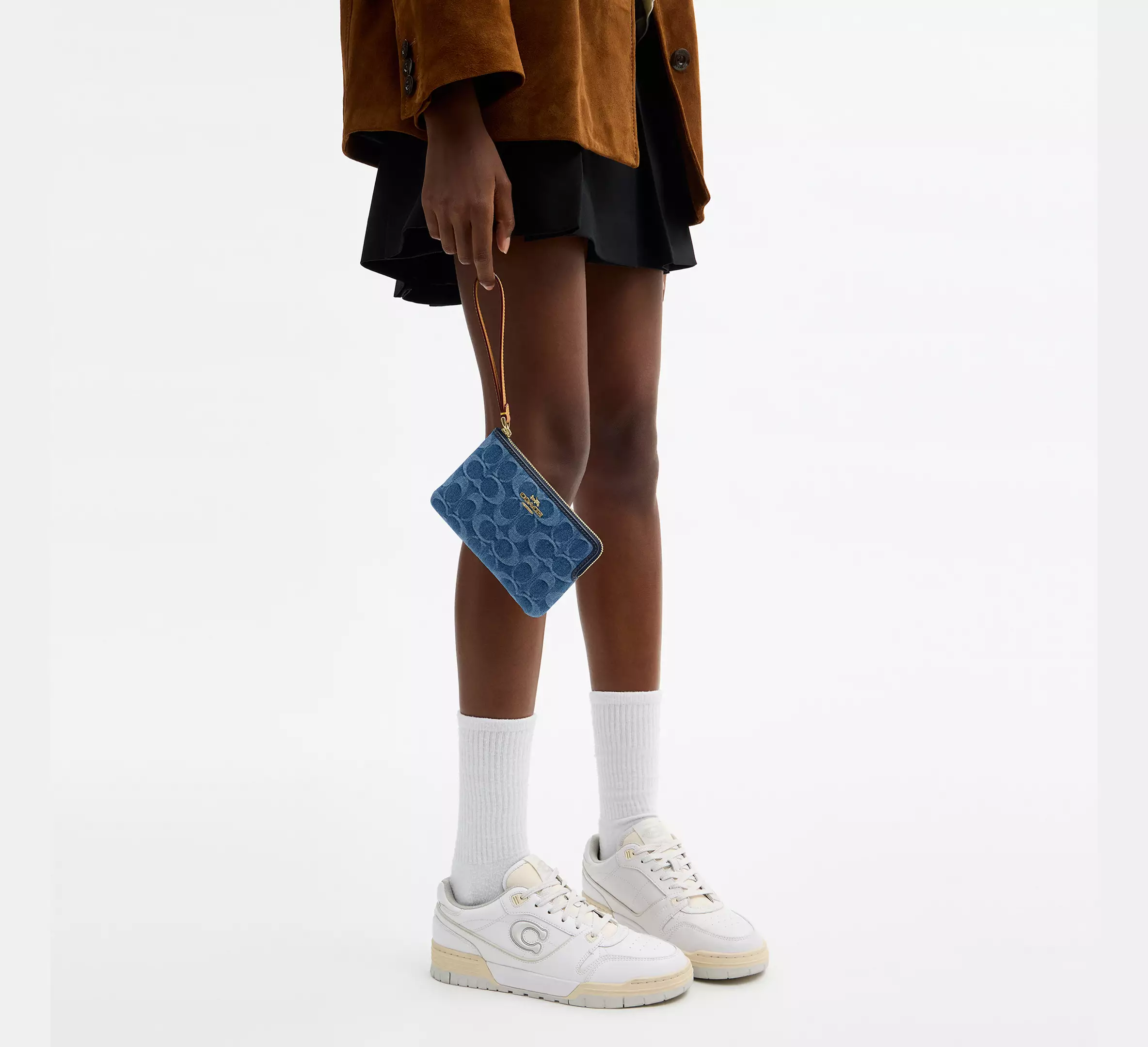 Corner Zip Wristlet In Signature Denim