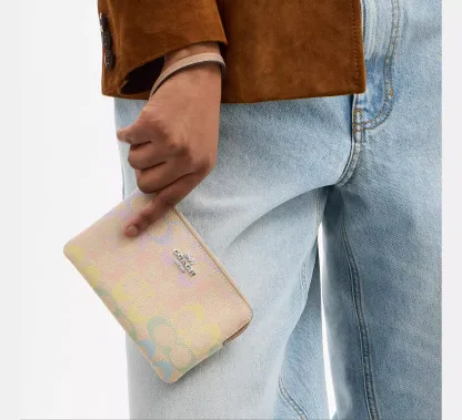 Corner Zip Wristlet In Rainbow Signature Canvas