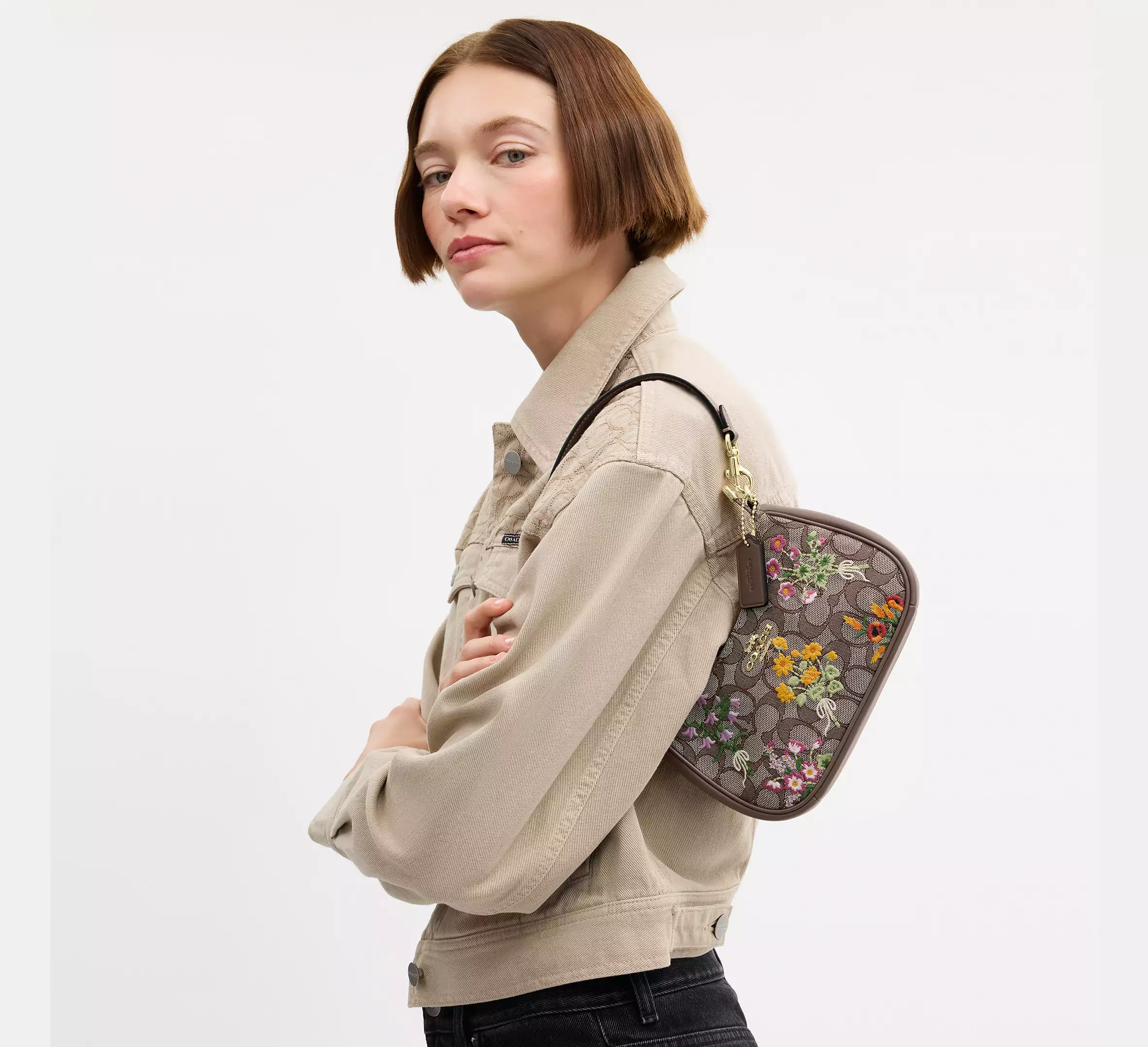Teri Mini Crossbody Bag In Signature Jacquard With Floral Embroidery