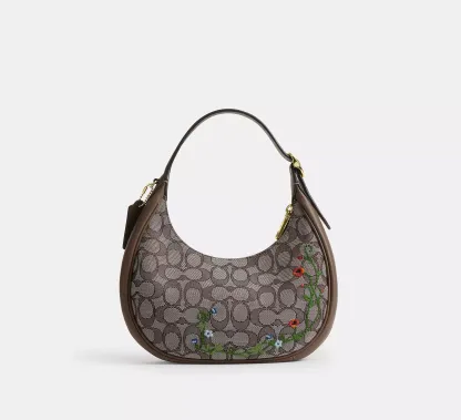 Emily Shoulder Bag In Signature Jacquard With Floral Embroidery